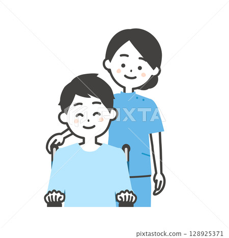 Illustration of a woman in a wheelchair and a man in a wheelchair Illustration of a woman in a wheelchair and a man in a wheelchair 128925371