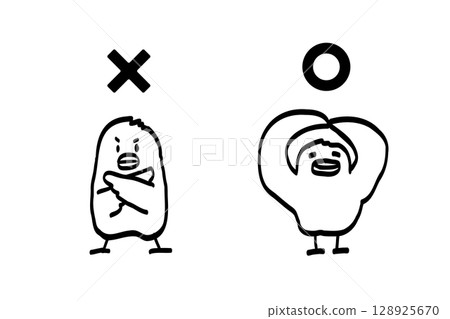 Circles and crosses, yes and no, cute and adorable chick illustration set, line drawing 128925670