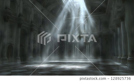 Abstract light beam on dark textured surface dramatic atmospheric background 128925736