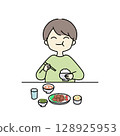 A man eating a lot of rice 128925953