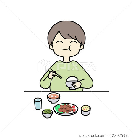 A man eating a lot of rice A man eating a lot of rice 128925953
