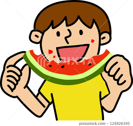吃西瓜的男孩的例證 128926395