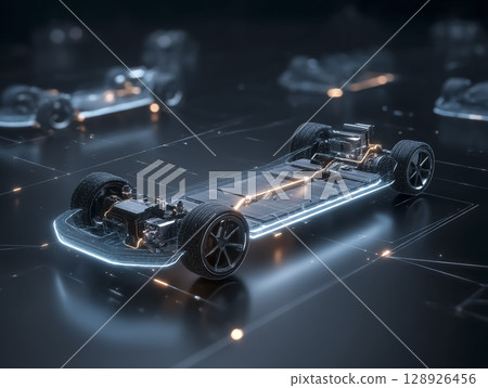 電動車主要零件和線路的線框骨架 CG 影像 128926456
