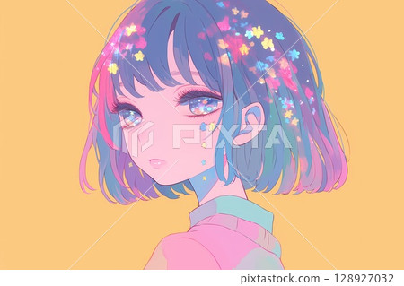 表情悲傷的女孩（插畫、幻想、背景、桌布） 128927032