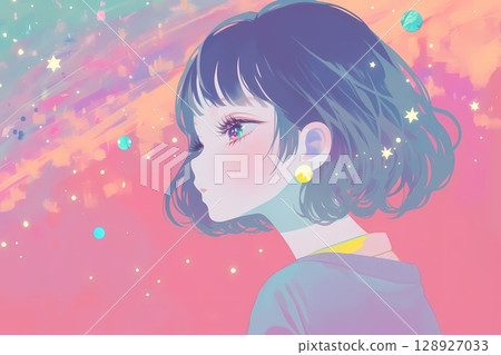 Profile of a girl in pastel colors (illustration, fantasy, background, wallpaper) 128927033
