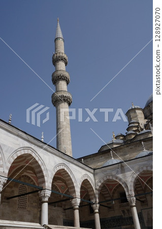 Minaret of Yeni Mosque, Istanbul, Turkey 128927070