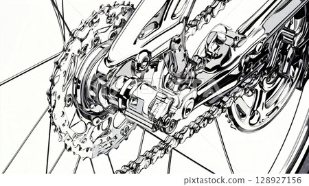 Shiny pedelec parts closeup showing chain and gear 128927156