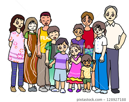 一個有九個孩子的大家庭的插圖 128927188