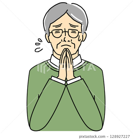 一位老人雙手合十道歉的插圖 128927227