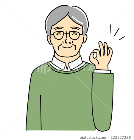 Illustration of a senior man making an OK sign 128927228