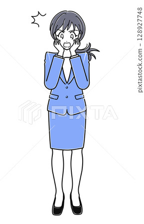 An office lady in a suit standing with a surprised expression (simple) 128927748