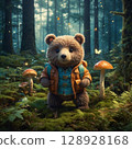 The backpack bear goes to the mushroom forest 128928168