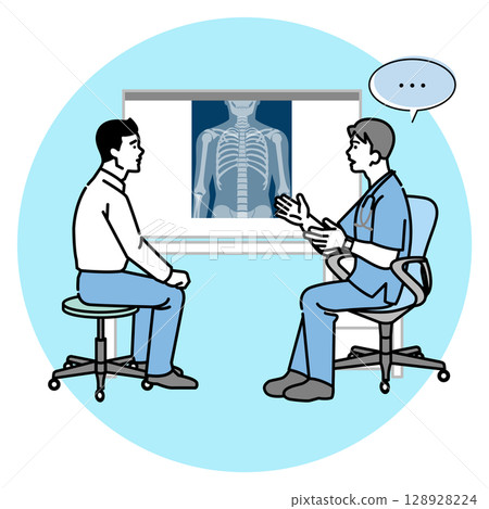 Doctor and patient explaining while looking at X-ray 128928224