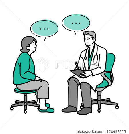 一名穿白大褂的醫生與一名中年婦女之間的健康諮詢(無背景) 一名穿白大褂的醫生與一名中年婦女之間的健康諮詢(無背景) 128928225