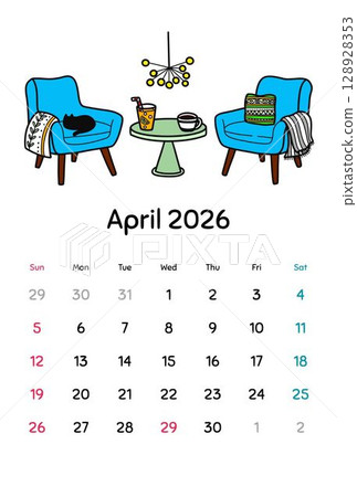 2026年4月曆明信片 2026年4月曆明信片 128928353