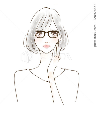 Women suffering from presbyopia Women suffering from presbyopia 128928638