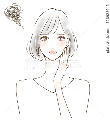 Gray-haired woman suffering from rough skin, sad, shocked 128928643