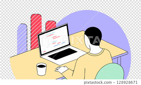 vector illustration of a man working on laptop computer vector illustration of a man working on laptop computer 128928671