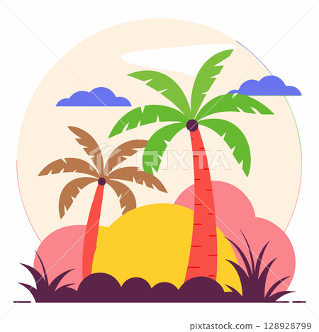 Colorful palm trees. Flat vector illustration. 128928799