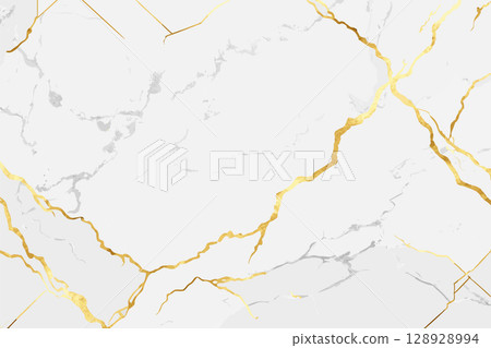 Elegant White and Gold Marble Texture Background. Vector Illustration. 128928994