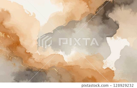 Autumn color watercolor texture background - brown gradation, gold accents, luxurious feel 128929232