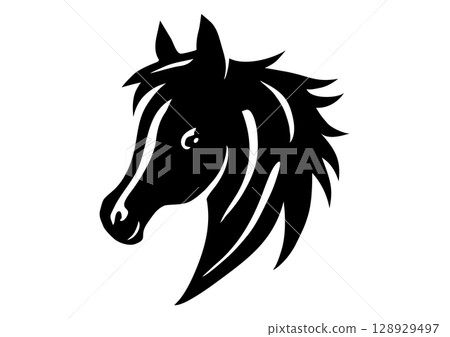 馬輪廓剪影插圖標誌圖示黑白 128929497