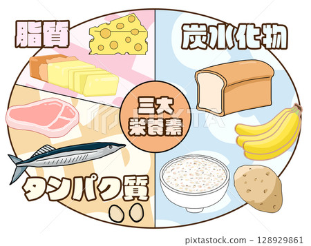 Illustration of the three major nutrients (PFC balance) (circular) (Japanese) Illustration of the three major nutrients (PFC balance) (circular) (Japanese) 128929861