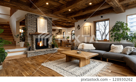 帶壁爐的客廳 128930262