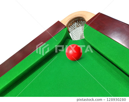 Top view of snooker balls on the corner of a snooker table. Top view of snooker balls on the corner of a snooker table. 128930280