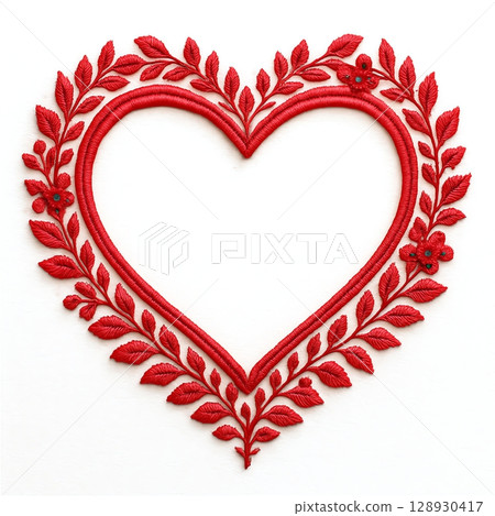 Embroidered heart with botanical border Embroidered heart with botanical border 128930417