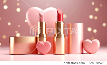 粉紅色口紅和心型的可愛背景 128930525