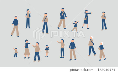 Illustration set of a family spending autumn Illustration set of a family spending autumn 128930574