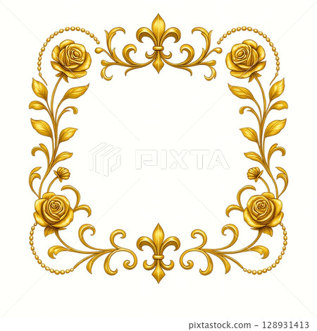 金玫瑰和皇家裝飾框架 128931413