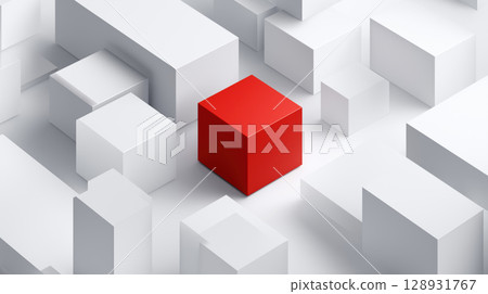 Red cube, white cube stand out from crowd, feeling confident and unique. It is visually striking and evokes sense of contrast and individuality 128931767