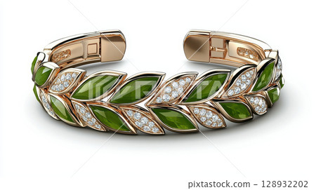 stunning peridot and diamond bracelet featuring leaf design, perfect for elegance 128932202