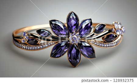 Elegant Amethyst Tiara with Floral Design and Delicate Jewels 128932375