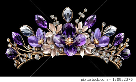 Elegant Amethyst Tiara with Floral Design and Faceted Gem Accents 128932376