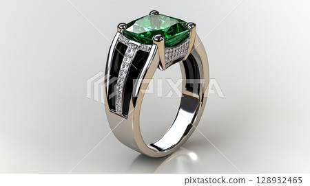 Elegant Emerald Ring Design with Sparkling Accent Stones in Modern Style 128932465