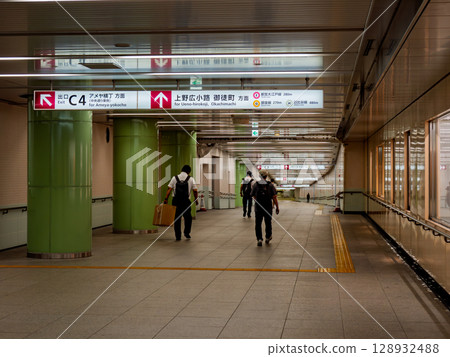 Guide sign for the Ueno Chuo Dori underground walkway Guide sign for the Ueno Chuo Dori underground walkway 128932488