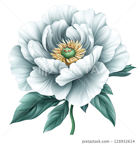 Lush White Peony Flower Illustration 128932614