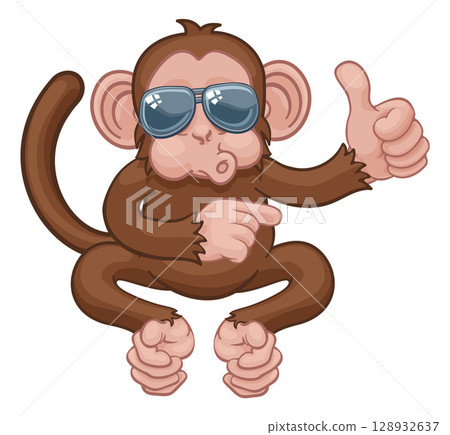 Monkey Sunglasses Cartoon Thumbs Up Pointing Monkey Sunglasses Cartoon Thumbs Up Pointing 128932637