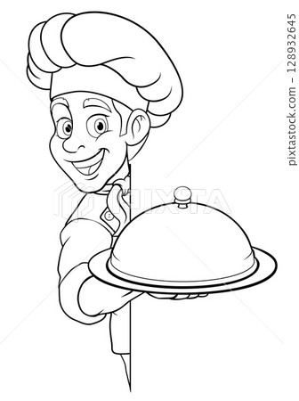 Chef Baker Cartoon Cook Mascot Man Menu Sign Board 128932645