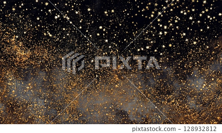 Image of gold particles on a black background Image of gold particles on a black background 128932812