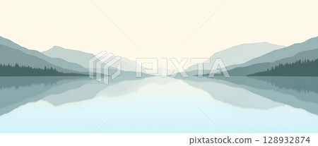 Lake Reflection Flat Minimal Papercut Design 128932874