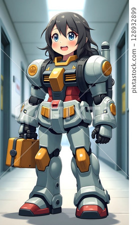 Robot Hero Boy In Futuristic School Armor 128932899