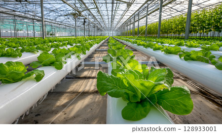 Lettuce grown in indoor aquaculture Lettuce grown in indoor aquaculture 128933001