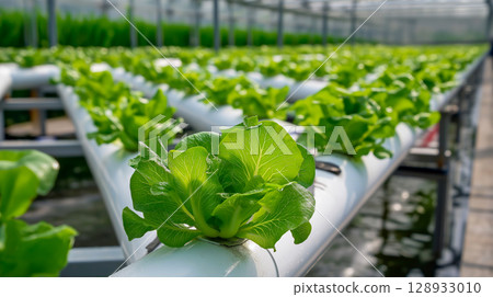 Indoor system growing fresh lettuce 128933010