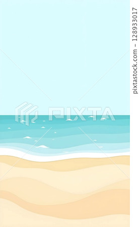Minimal Papercut Beach with Soft Blue Sky 128933017