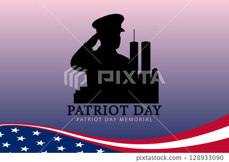 Wavy Flag and Saluting Soldier Silhouette for Patriot Day Memorial Wavy Flag and Saluting Soldier Silhouette for Patriot Day Memorial 128933090