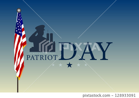 We Will Never Forget Poster with Stars American Flag and Memorial Light Beams 128933091